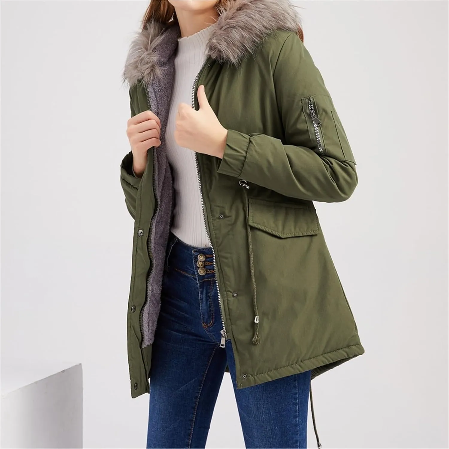 Women's Cotton Padded Parka,mid-Length Hooded Plush Parka,Winter Coats for Women,Plush Warm Snow Coat,Warm Parka