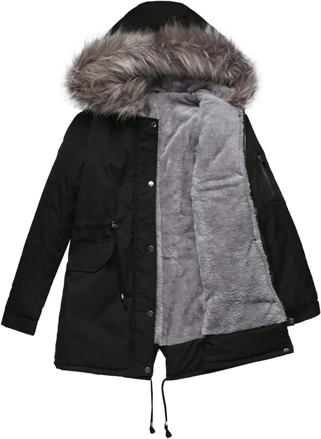 Women's Cotton Padded Parka,mid-Length Hooded Plush Parka,Winter Coats for Women,Plush Warm Snow Coat,Warm Parka