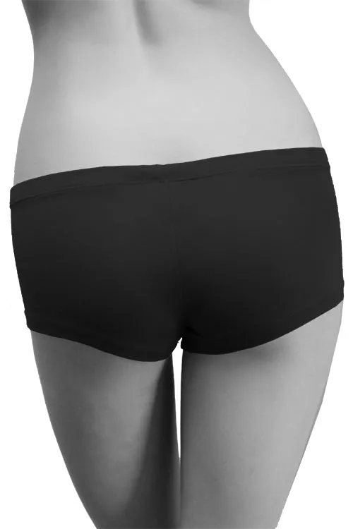 Womens Cotton Spandex Button-Up Boy Short - Black