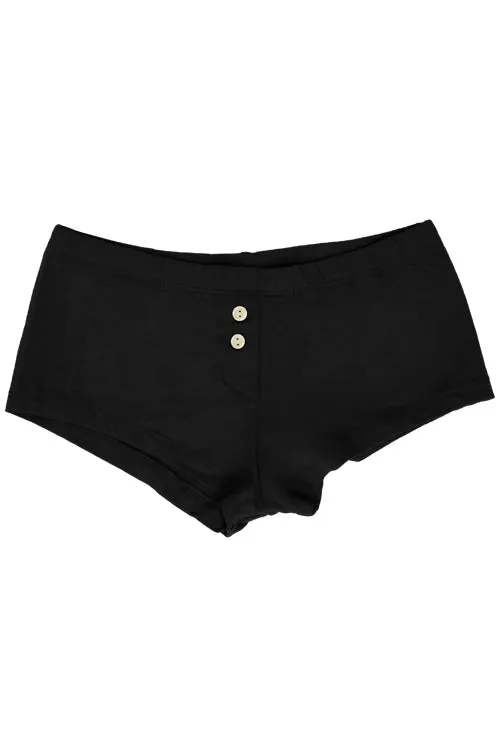 Womens Cotton Spandex Button-Up Boy Short - Black