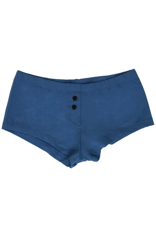 Womens Cotton Spandex Button-Up Boy Short - Blue