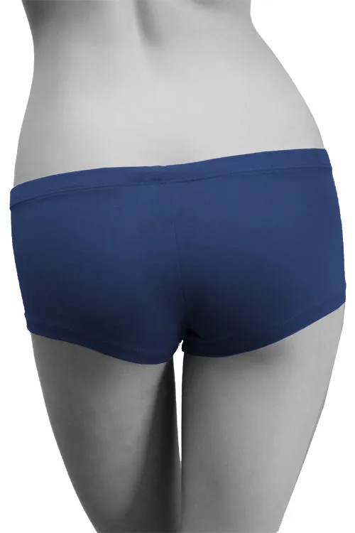 Womens Cotton Spandex Button-Up Boy Short - Blue