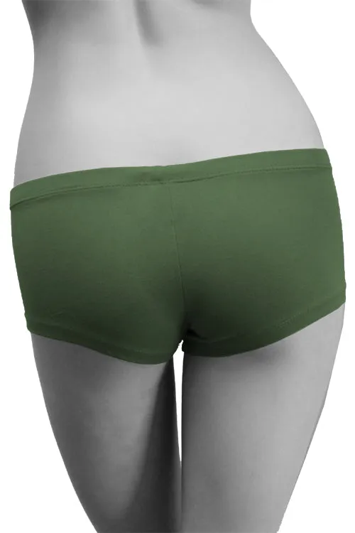 Womens Cotton Spandex Button-Up Boy Short - Deep Forest Green