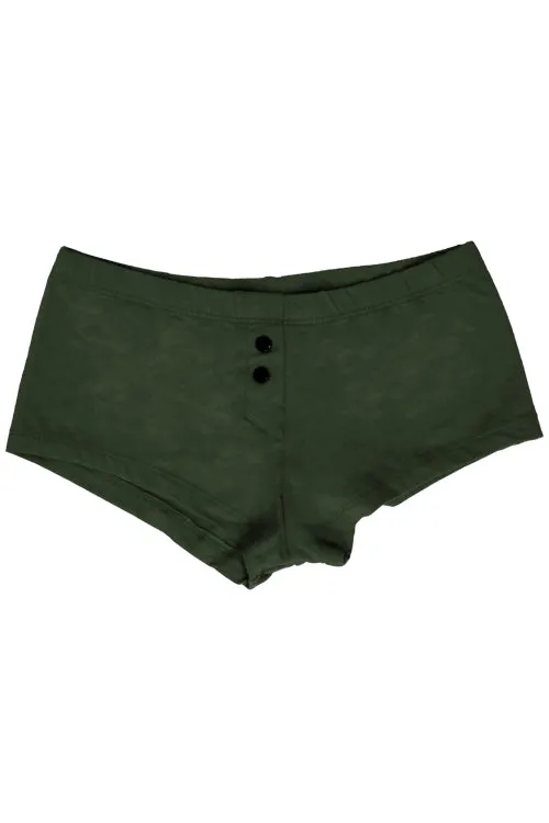 Womens Cotton Spandex Button-Up Boy Short - Deep Forest Green