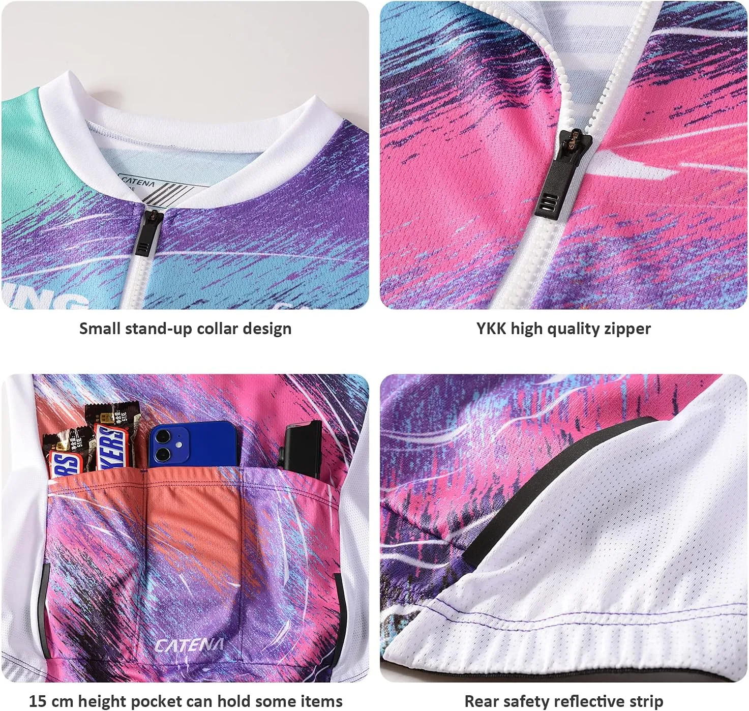 Women's Cycling Jersey Long Sleeve Breathable Bike Shirt Bicycle Clothing Quick Dry Womens Summer Tops Rainbow Aurora