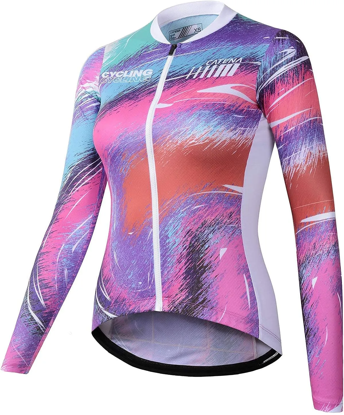 Women's Cycling Jersey Long Sleeve Breathable Bike Shirt Bicycle Clothing Quick Dry Womens Summer Tops Rainbow Aurora