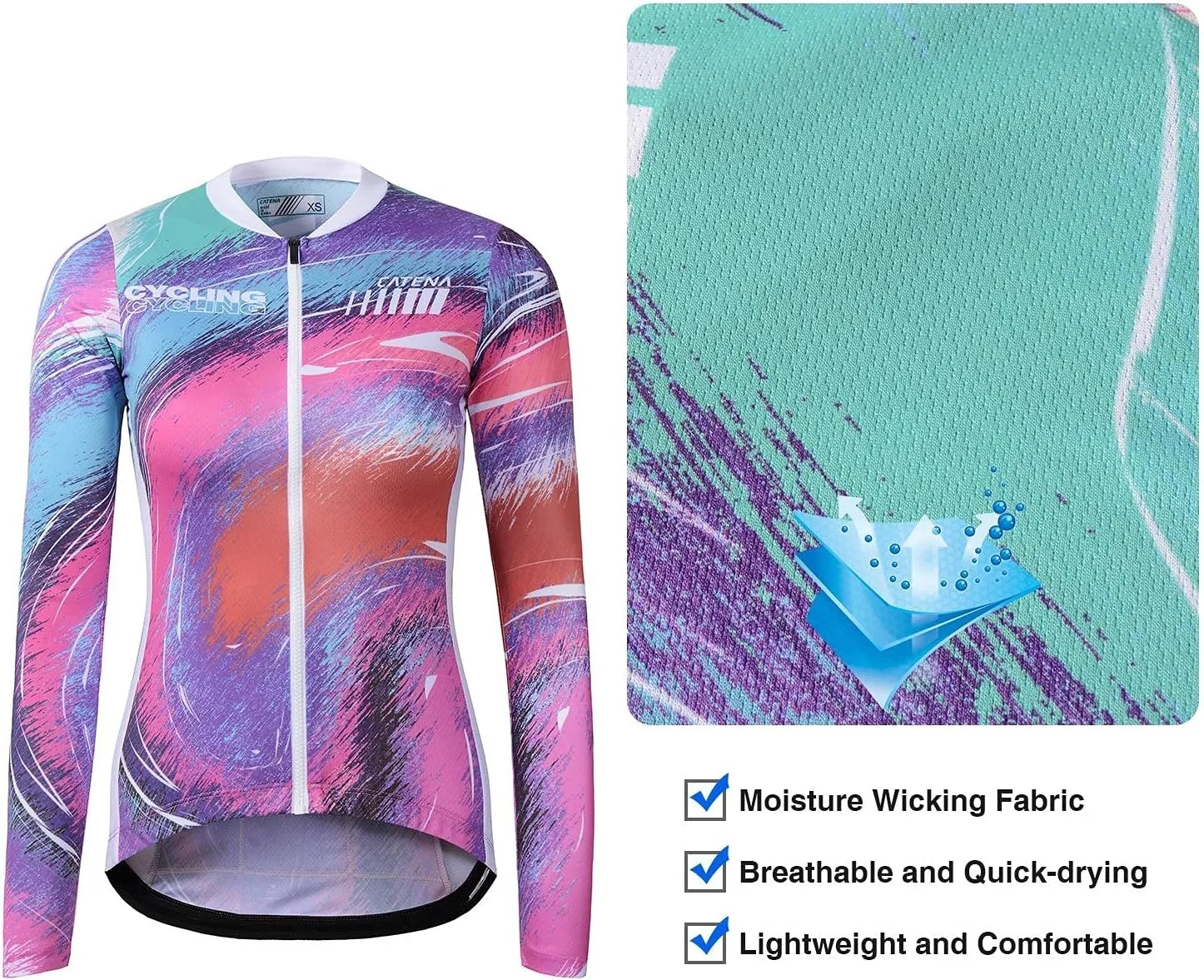 Women's Cycling Jersey Long Sleeve Breathable Bike Shirt Bicycle Clothing Quick Dry Womens Summer Tops Rainbow Aurora