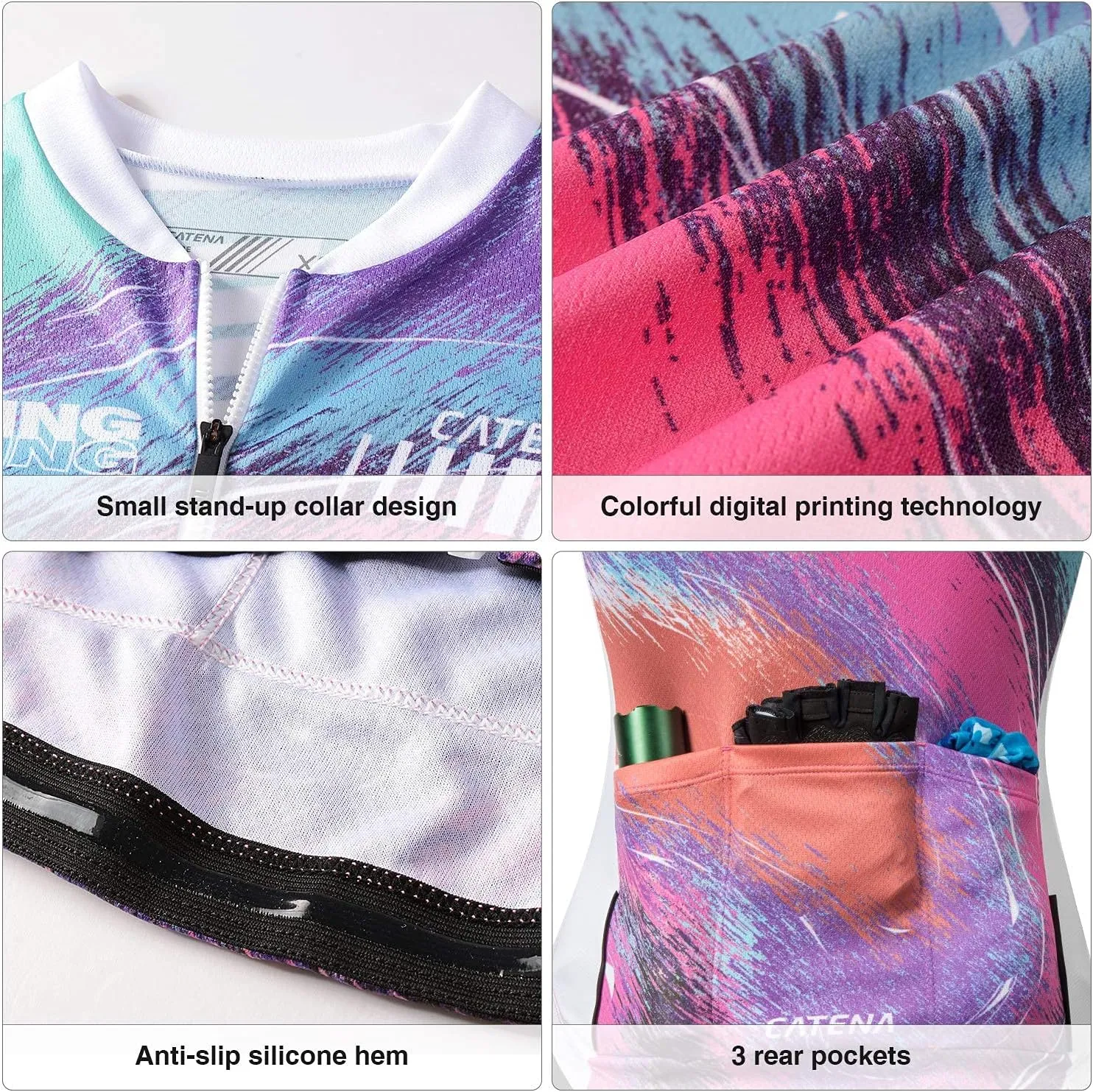 Women's Cycling Jersey Long Sleeve Breathable Bike Shirt Bicycle Clothing Quick Dry Womens Summer Tops Rainbow Aurora