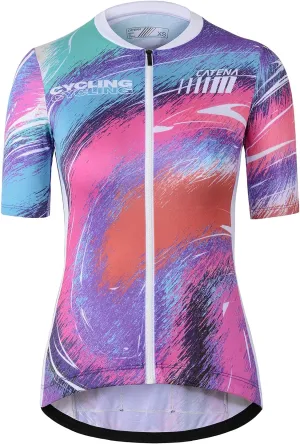 Women's Cycling Jersey Long Sleeve Breathable Bike Shirt Bicycle Clothing Quick Dry Womens Summer Tops Rainbow Aurora