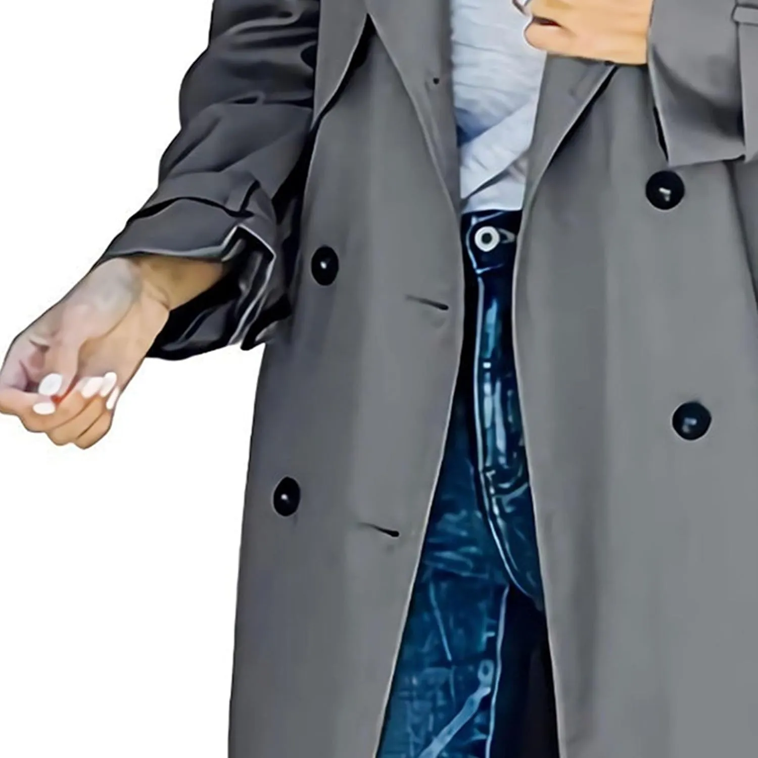 Womens Double Breasted Lapel Solid Color Windbreaker Long Trench Coat Jacket Simple Fashion Pea Coat with Belt
