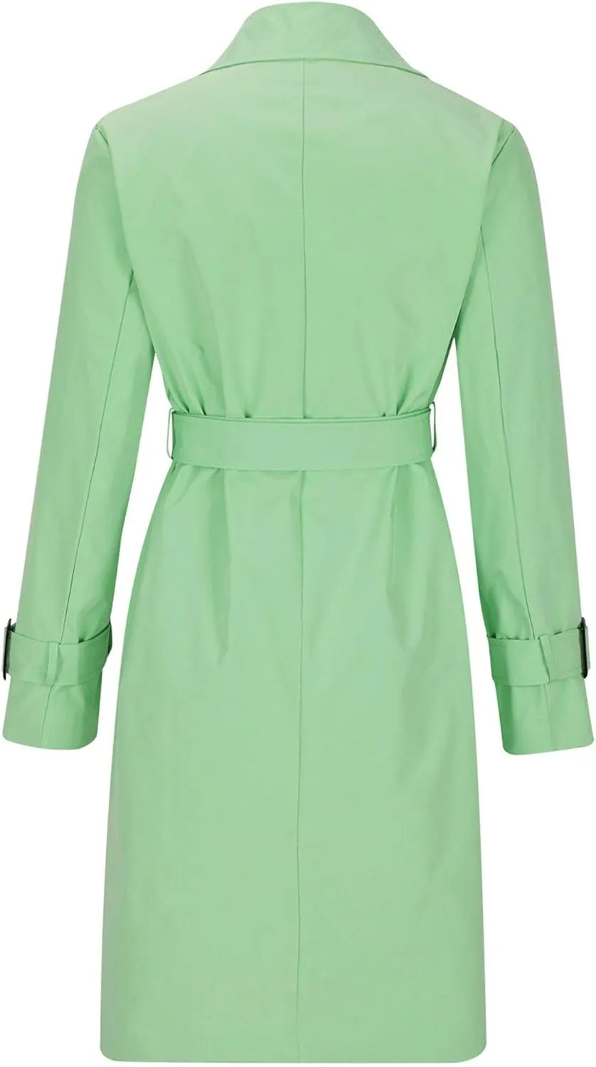 Womens Double Breasted Lapel Solid Color Windbreaker Long Trench Coat Jacket Simple Fashion Pea Coat with Belt
