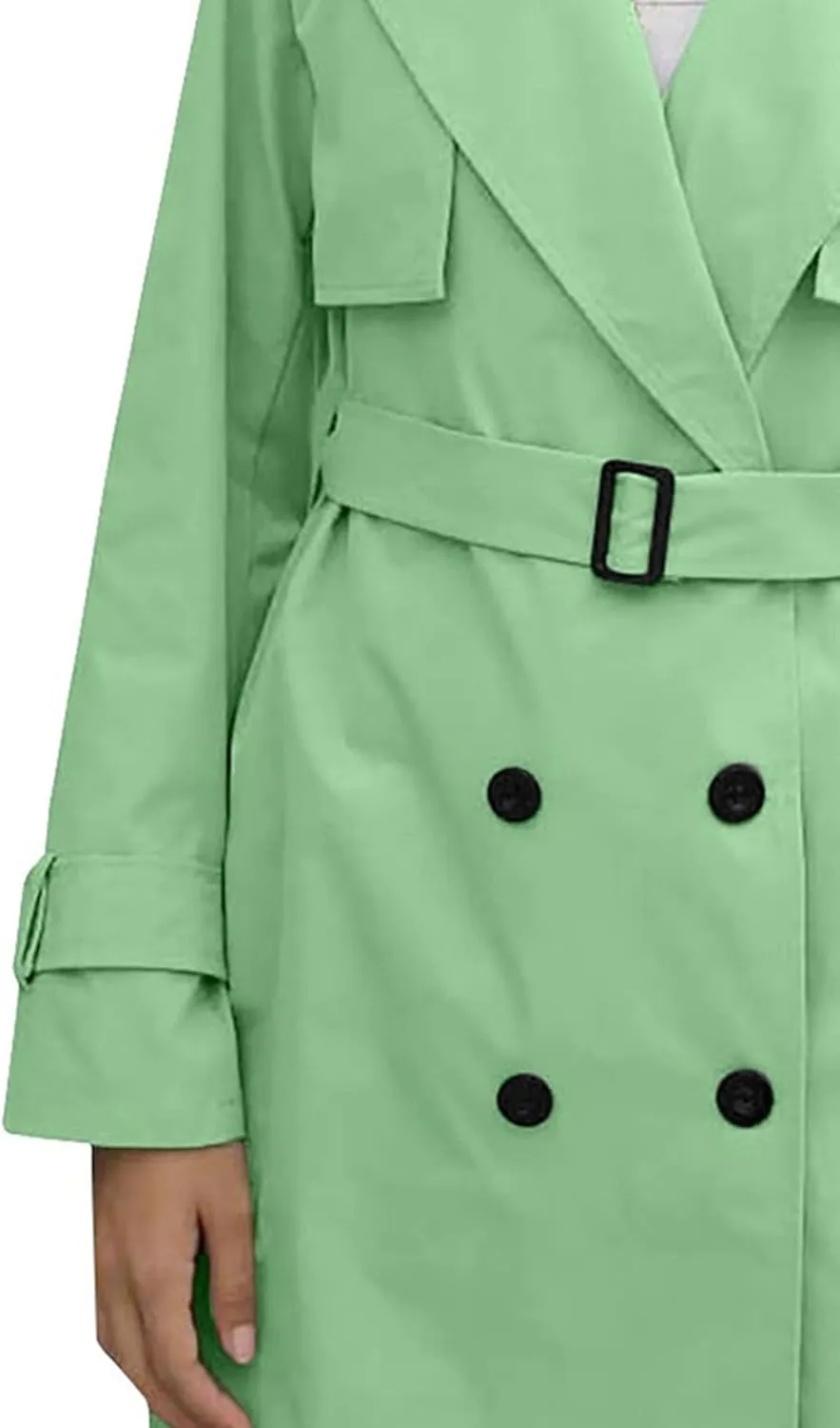 Womens Double Breasted Lapel Solid Color Windbreaker Long Trench Coat Jacket Simple Fashion Pea Coat with Belt