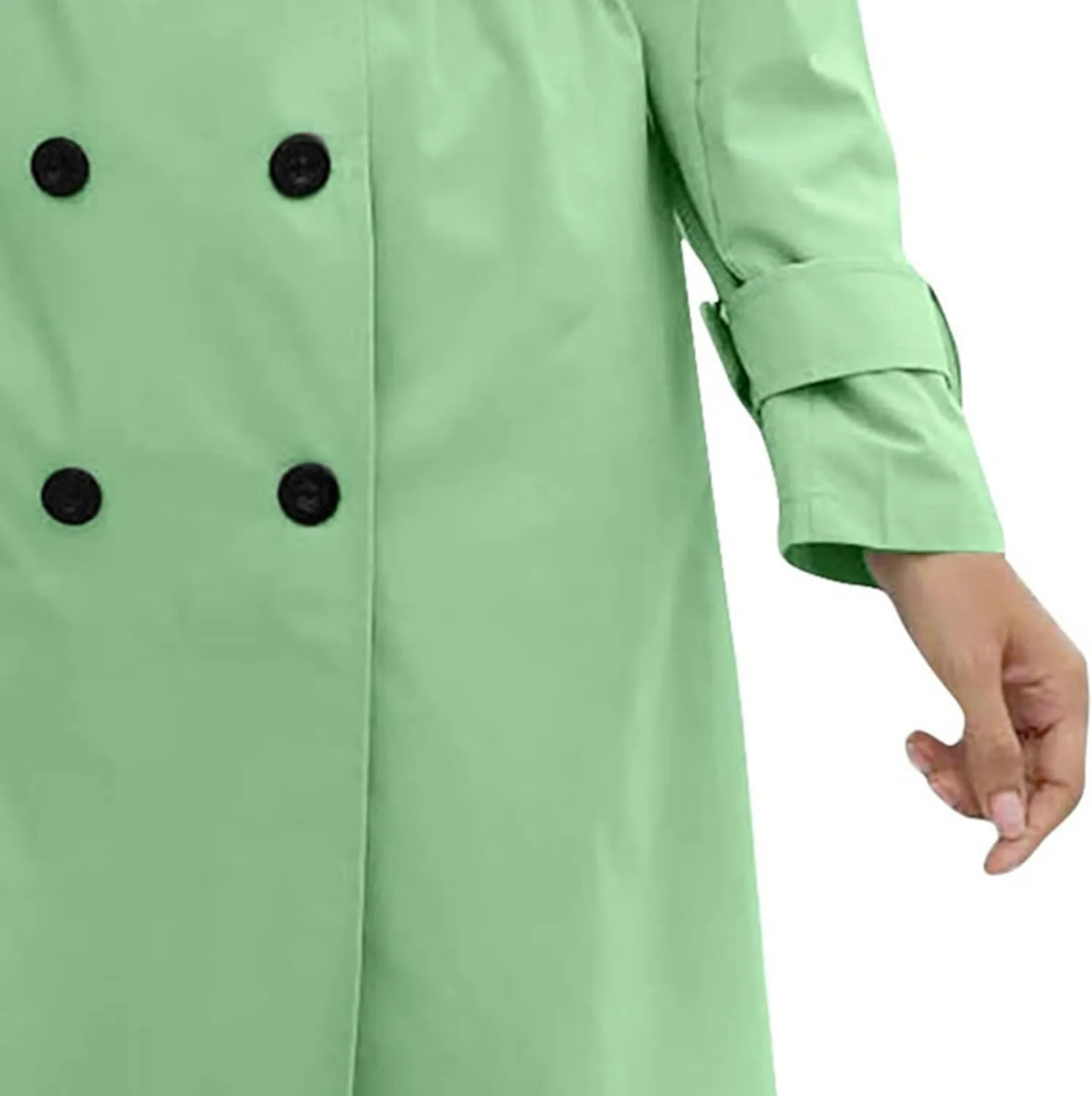 Womens Double Breasted Lapel Solid Color Windbreaker Long Trench Coat Jacket Simple Fashion Pea Coat with Belt