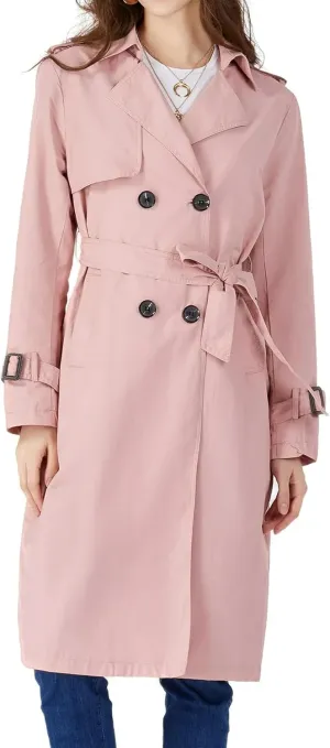 Womens Double Breasted Trench Coat Buckle Belted Windproof Overcoat Jacket
