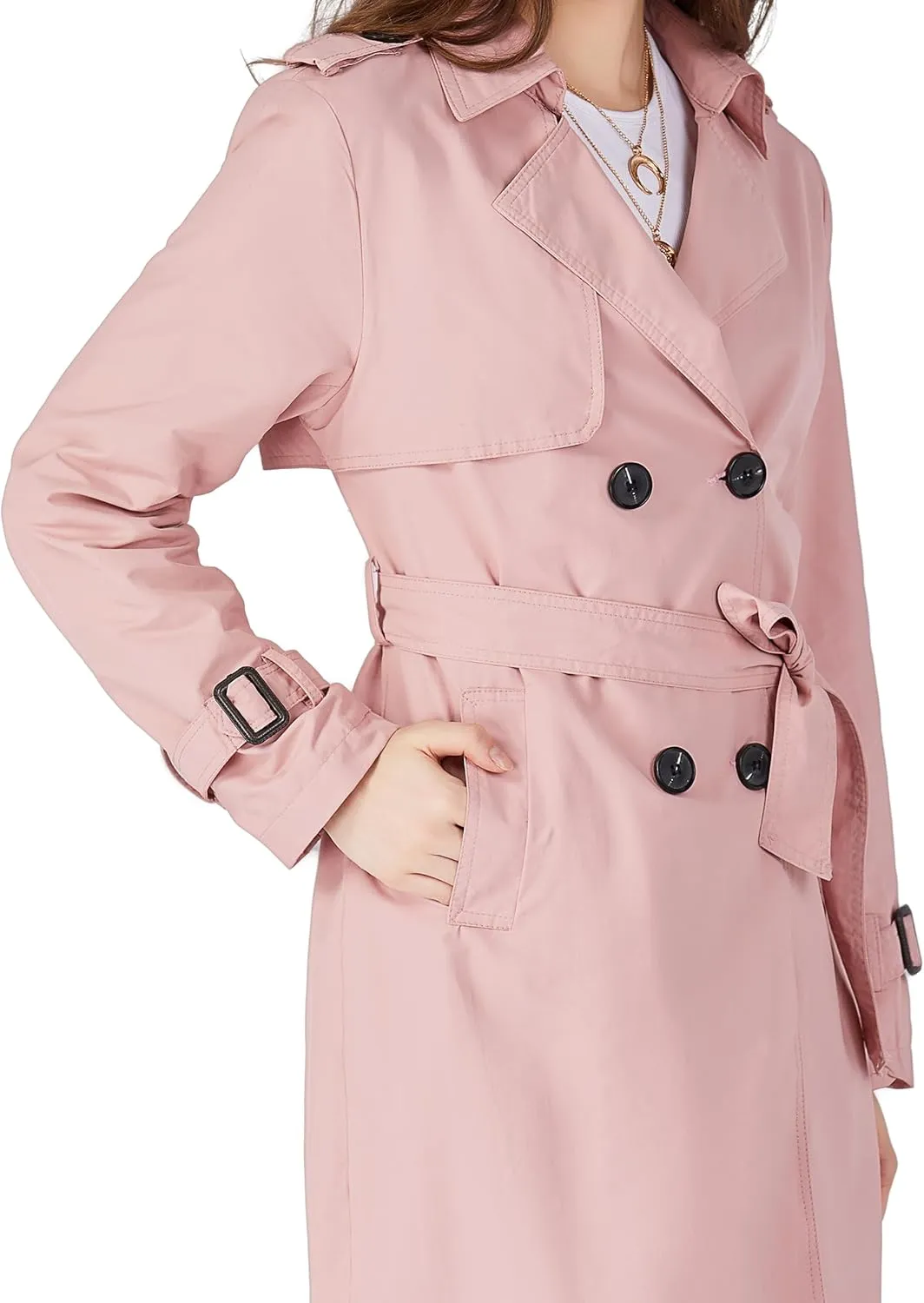 Womens Double Breasted Trench Coat Buckle Belted Windproof Overcoat Jacket