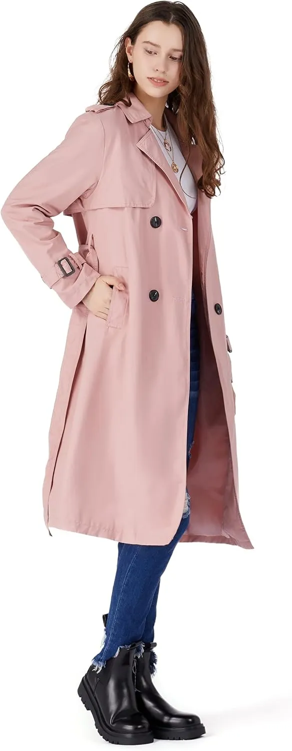 Womens Double Breasted Trench Coat Buckle Belted Windproof Overcoat Jacket