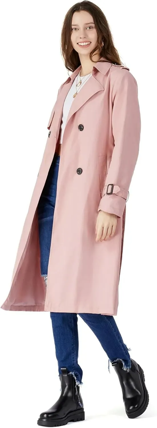Womens Double Breasted Trench Coat Buckle Belted Windproof Overcoat Jacket