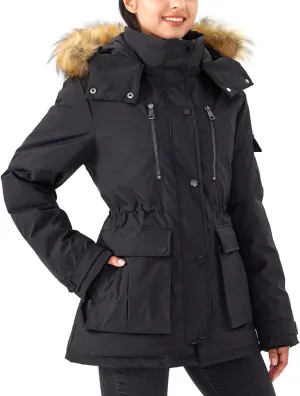 Women's Down Jacket Full-Zip Puffer Warm Coat with Faux Fur Removable Hood