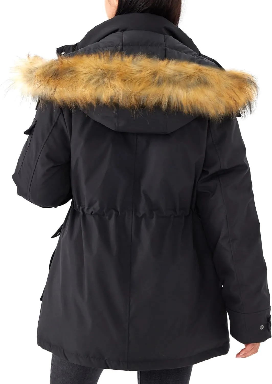 Women's Down Jacket Full-Zip Puffer Warm Coat with Faux Fur Removable Hood