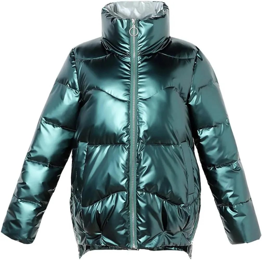 Women's Down Jacket Glossy Loose Cotton Padded Coat Stand Collar