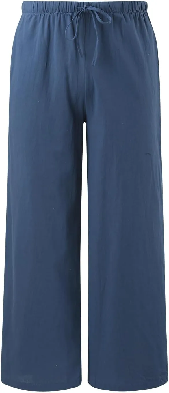 Women's Elastic Beach Linen Blend Linen Capris High Waisted Summer Elastic Waist Loose Fitting with Pockets Casual