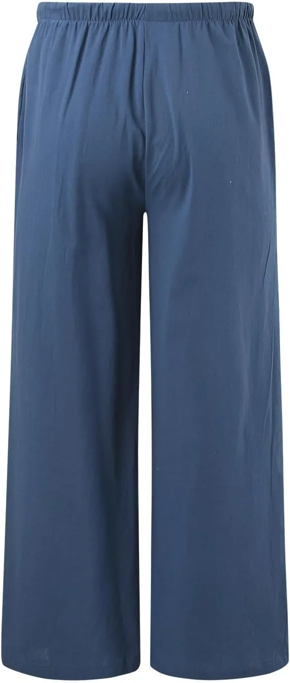 Women's Elastic Beach Linen Blend Linen Capris High Waisted Summer Elastic Waist Loose Fitting with Pockets Casual
