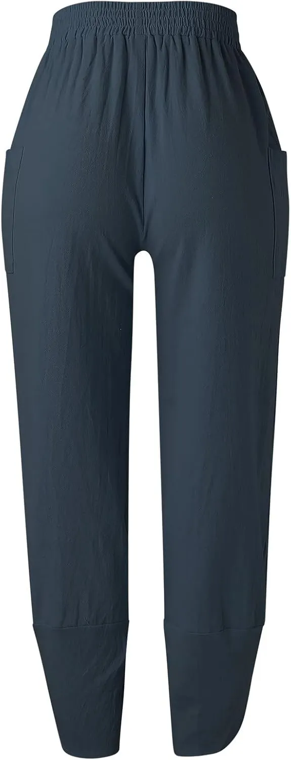 Womens Fashion Long Pant Elastic Waist High Waist Casual Trousers Harem Pants Women
