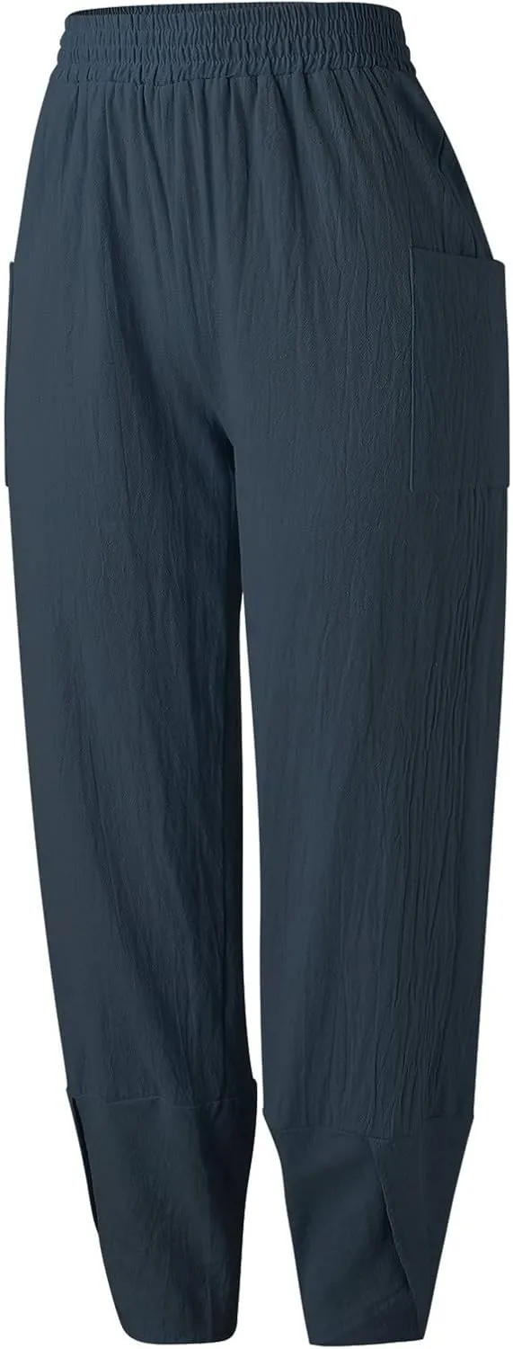 Womens Fashion Long Pant Elastic Waist High Waist Casual Trousers Harem Pants Women
