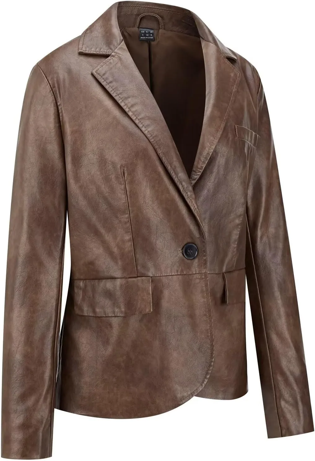 Women's Faux Leather Blazer Jackets Button Down Leather Shacket Coat with Pockets