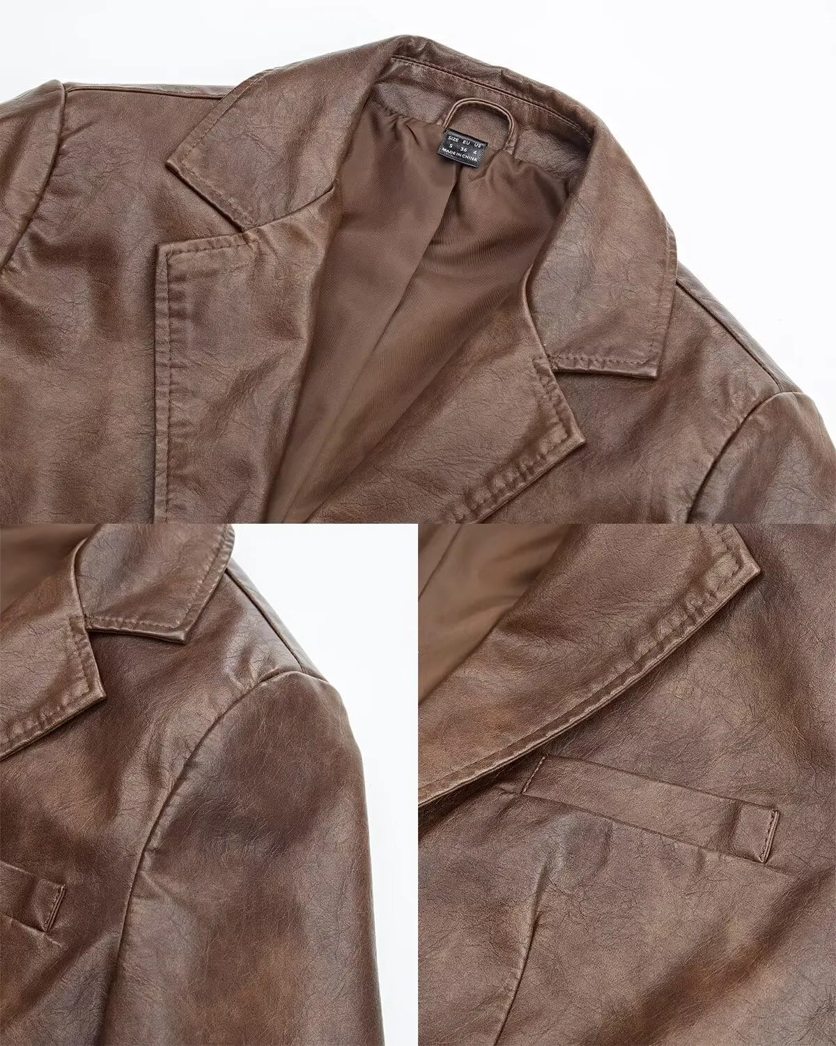 Women's Faux Leather Blazer Jackets Button Down Leather Shacket Coat with Pockets