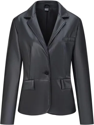 Women's Faux Leather Blazer Jackets Button Down Leather Shacket Coat with Pockets