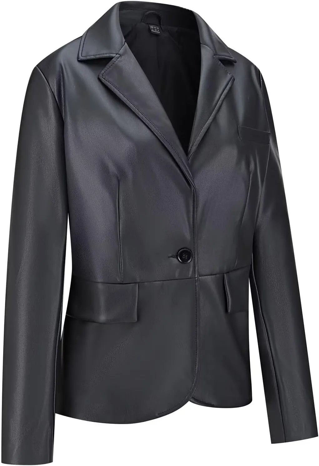 Women's Faux Leather Blazer Jackets Button Down Leather Shacket Coat with Pockets