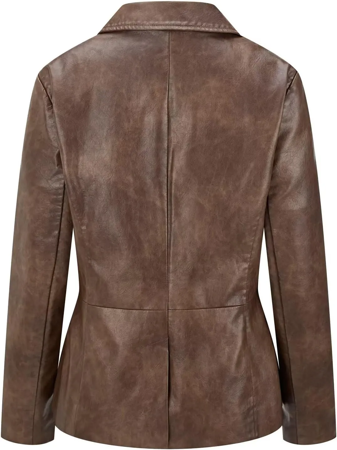 Women's Faux Leather Blazer Jackets Button Down Leather Shacket Coat with Pockets