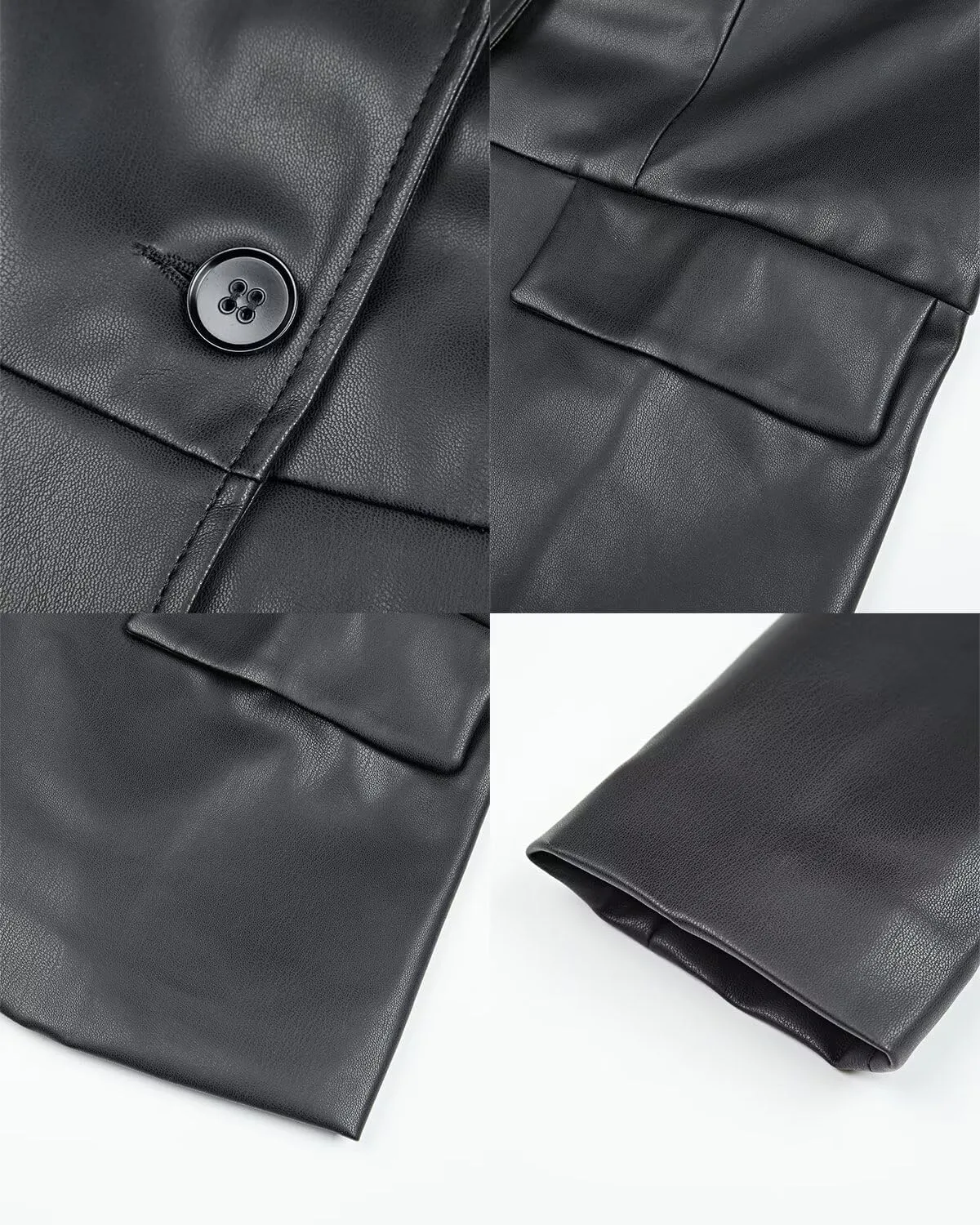 Women's Faux Leather Blazer Jackets Button Down Leather Shacket Coat with Pockets
