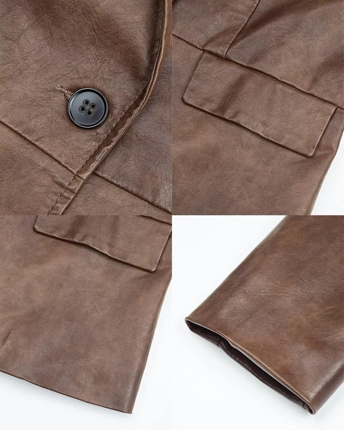 Women's Faux Leather Blazer Jackets Button Down Leather Shacket Coat with Pockets