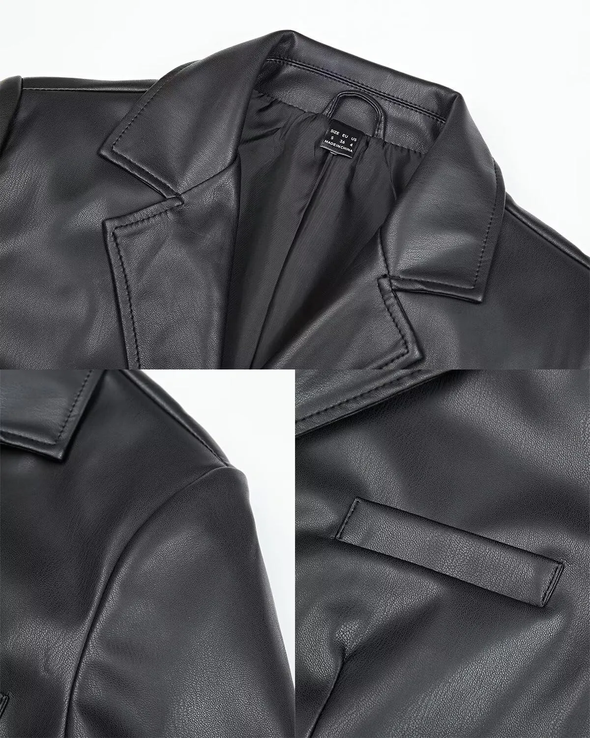 Women's Faux Leather Blazer Jackets Button Down Leather Shacket Coat with Pockets