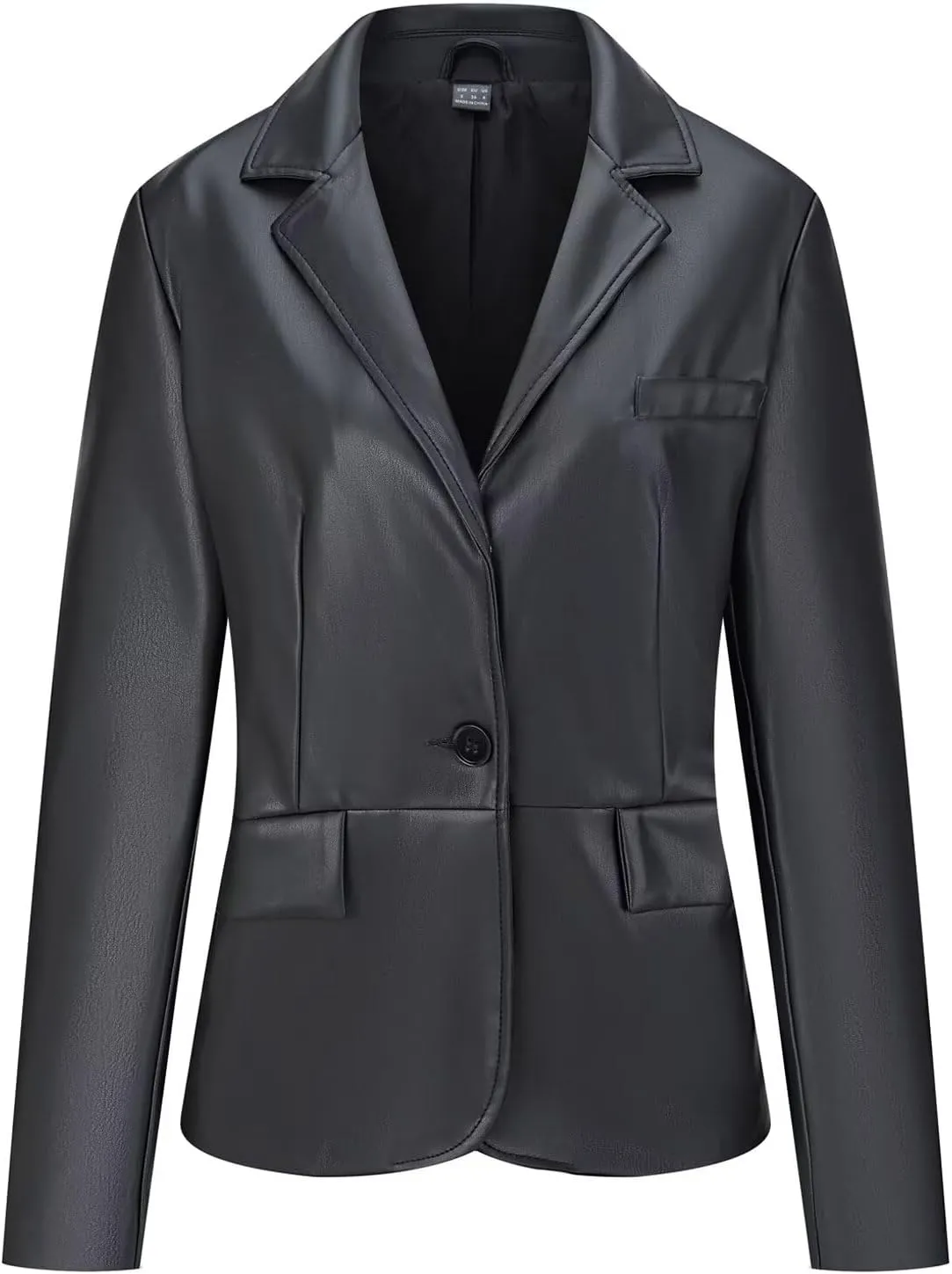 Women's Faux Leather Blazer Jackets Button Down Leather Shacket Coat with Pockets