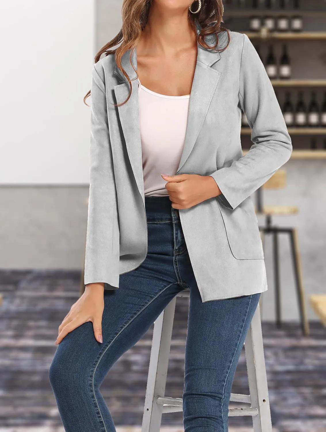 Womens Faux Suede Waterfall Coat Cardigan Open Front Short Jackets