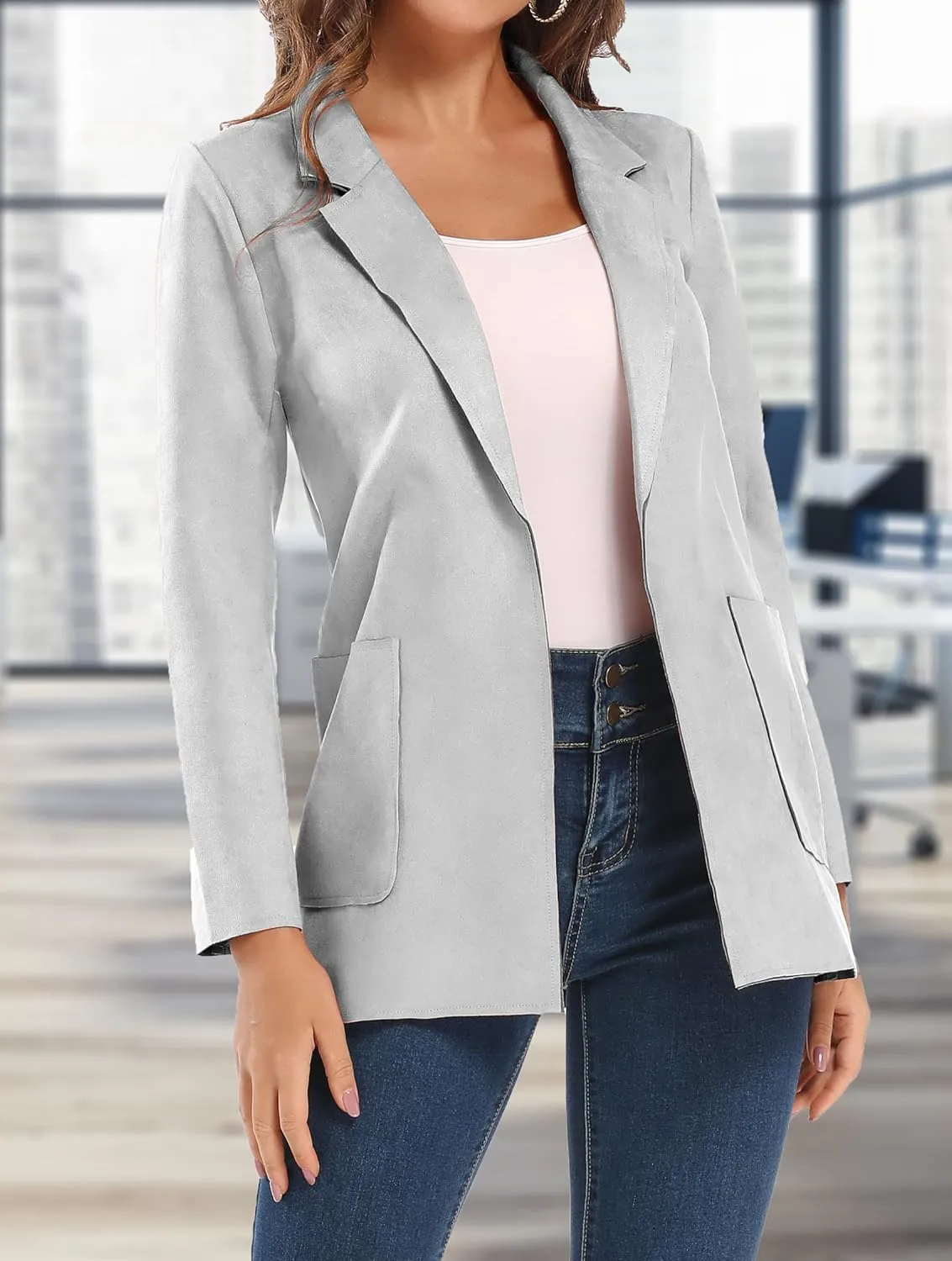 Womens Faux Suede Waterfall Coat Cardigan Open Front Short Jackets