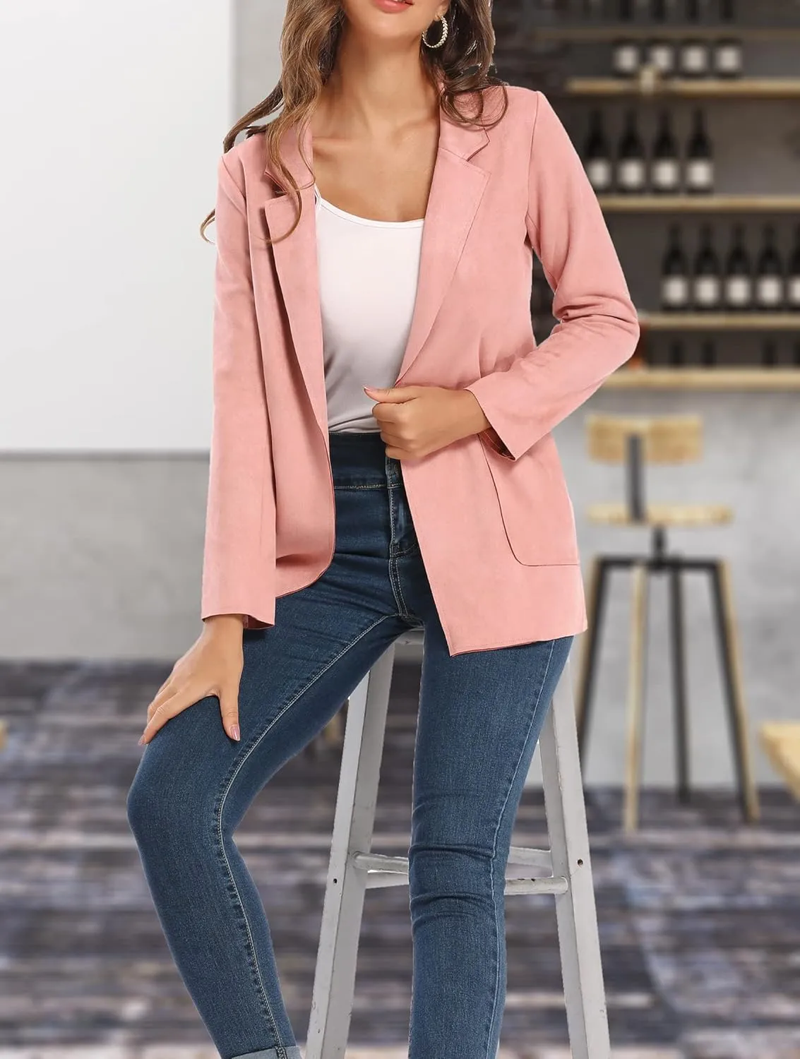 Womens Faux Suede Waterfall Coat Cardigan Open Front Short Jackets