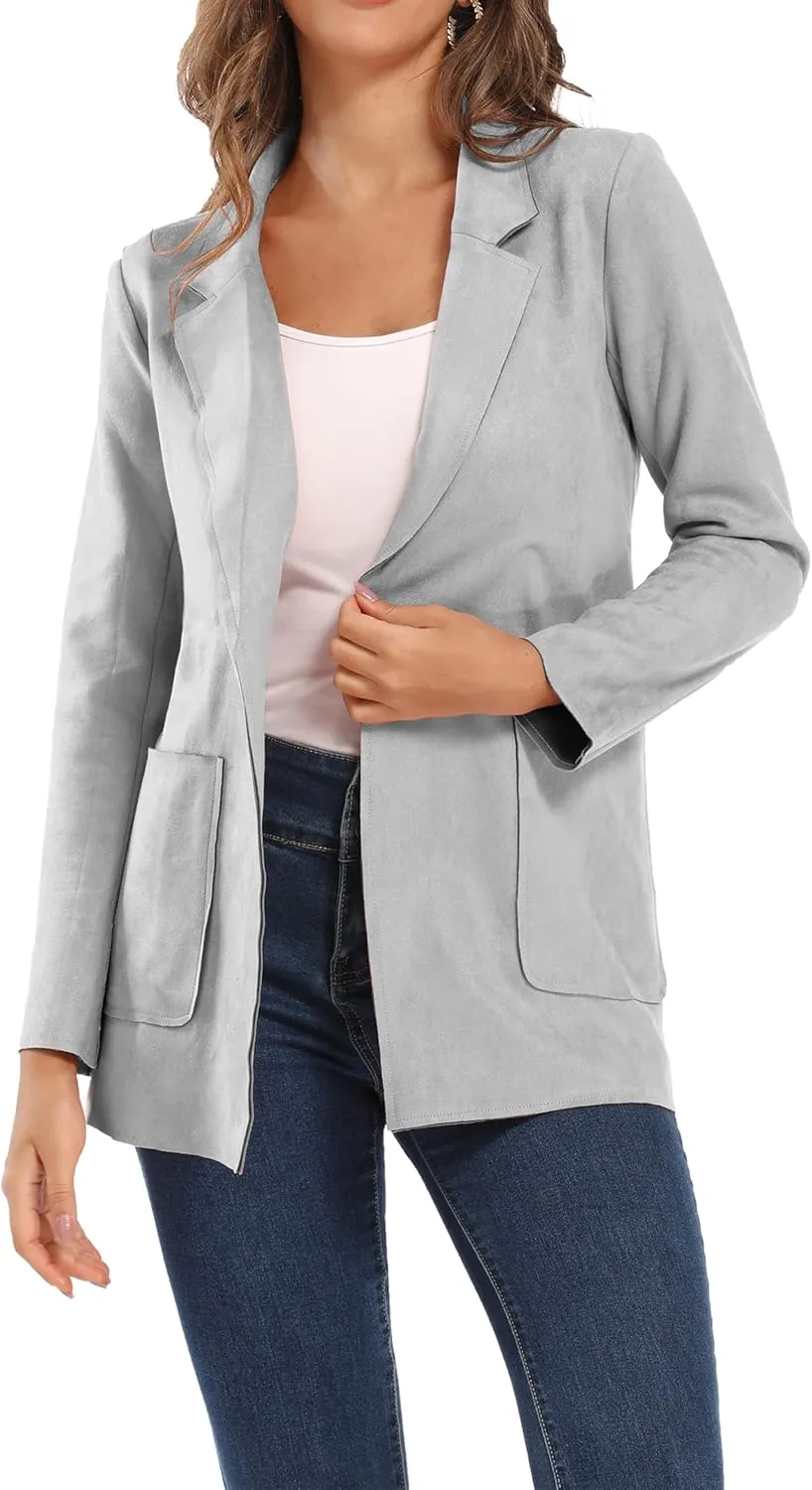 Womens Faux Suede Waterfall Coat Cardigan Open Front Short Jackets
