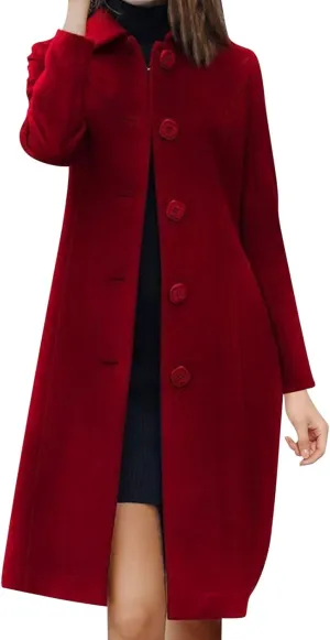 Womens Fit Mid Long Breasted Coat Lapel Jacket Overcoat Outwear Trench Windbreaker Double Breast Overcoat Women