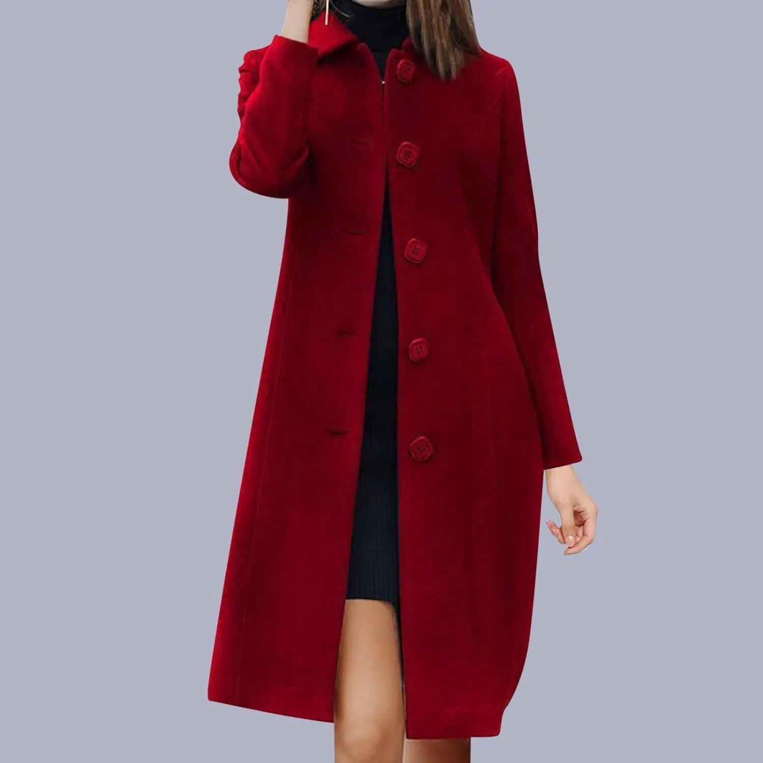 Womens Fit Mid Long Breasted Coat Lapel Jacket Overcoat Outwear Trench Windbreaker Double Breast Overcoat Women