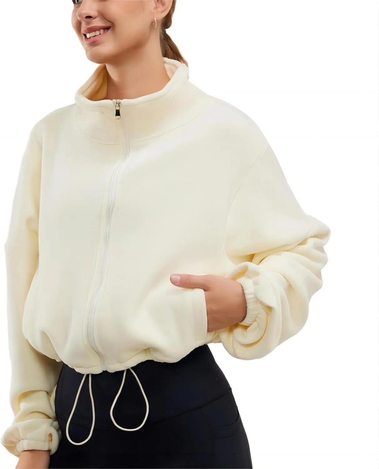 Womens Fleece Jacket Sherpa Cropped Oversized Sweatshirt Bomber Jackets for Women