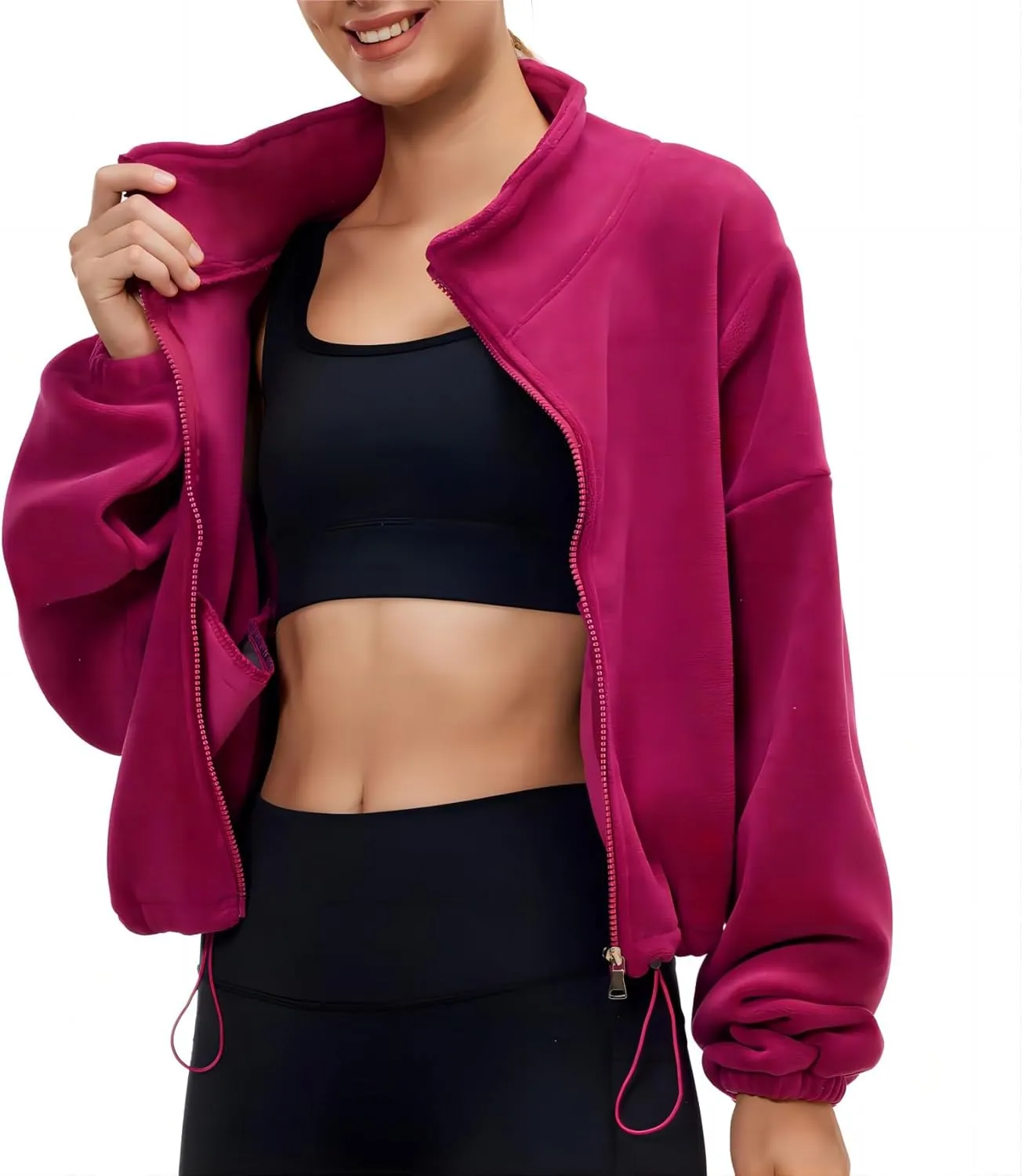 Womens Fleece Jacket Sherpa Cropped Oversized Sweatshirt Bomber Jackets for Women