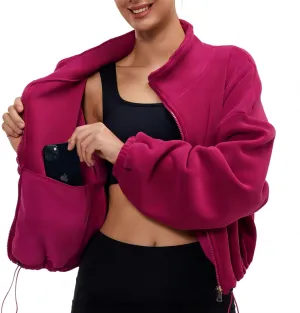 Womens Fleece Jacket Sherpa Cropped Oversized Sweatshirt Bomber Jackets for Women