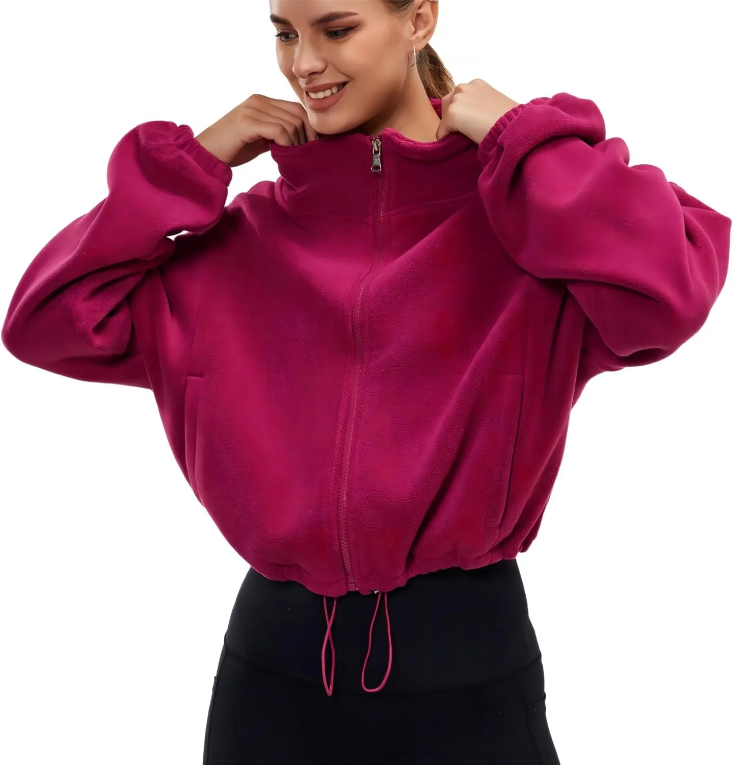 Womens Fleece Jacket Sherpa Cropped Oversized Sweatshirt Bomber Jackets for Women