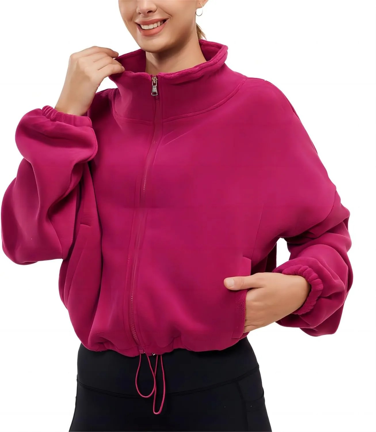 Womens Fleece Jacket Sherpa Cropped Oversized Sweatshirt Bomber Jackets for Women