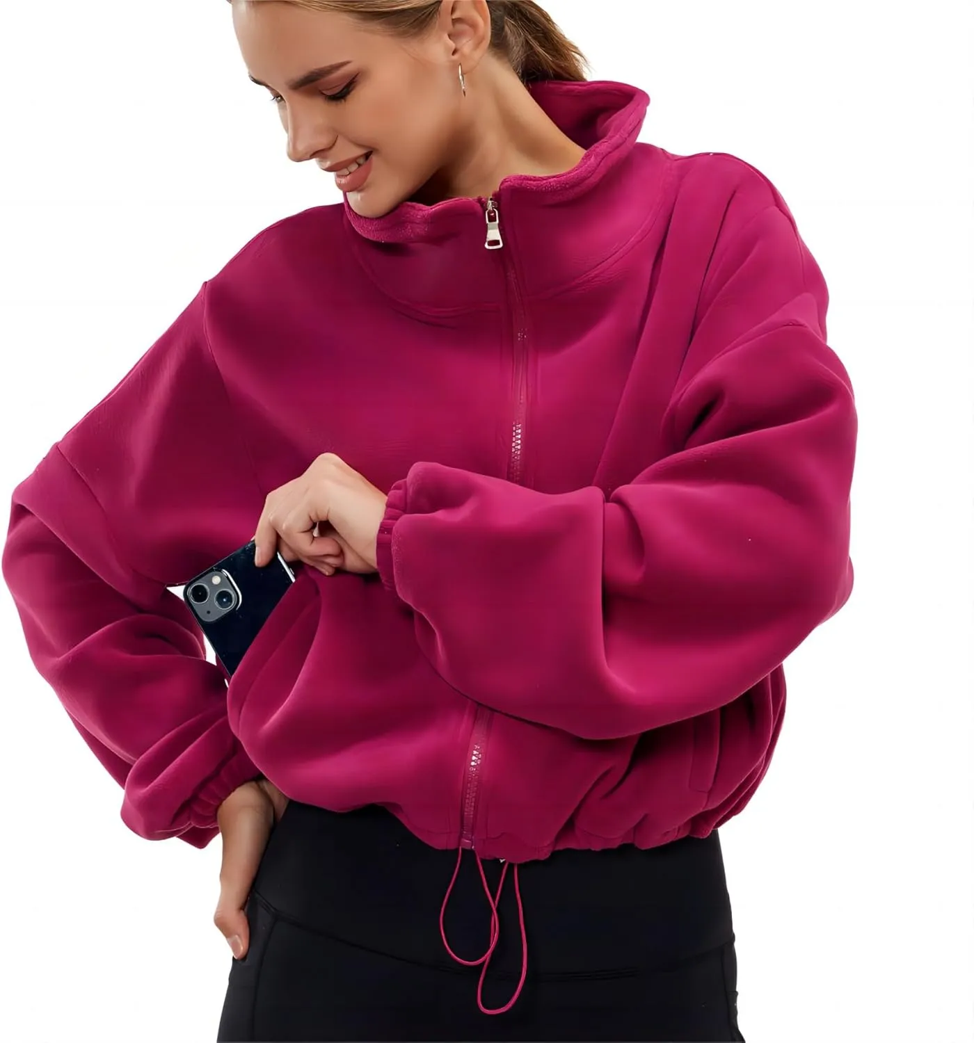 Womens Fleece Jacket Sherpa Cropped Oversized Sweatshirt Bomber Jackets for Women