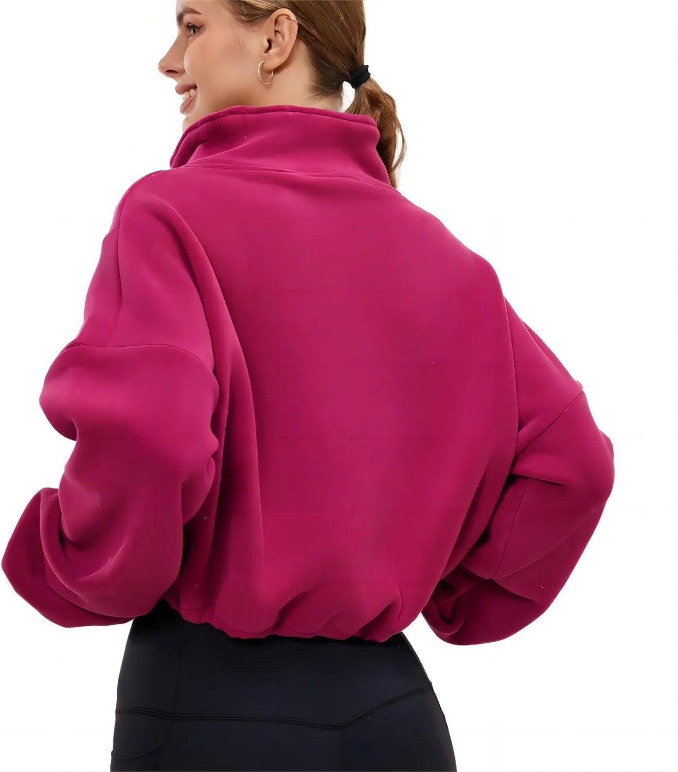 Womens Fleece Jacket Sherpa Cropped Oversized Sweatshirt Bomber Jackets for Women